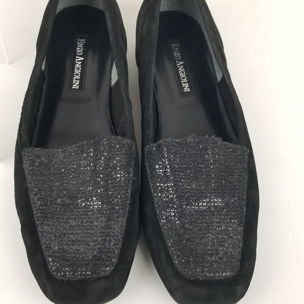 Enzo Angiolini Black Suede Flats‎ With Sparkles